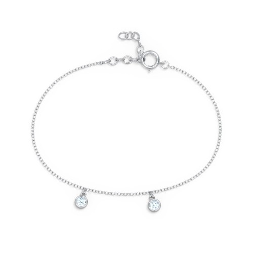 Bezel Set Gemstone Drop Bracelet - 2 Stone – Sterling Silver with Aquamarine