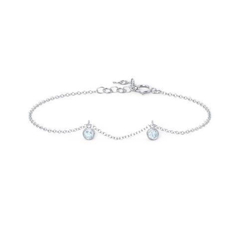 Bezel Set Gemstone Drop Bracelet - 2 Stone – Sterling Silver with Aquamarine