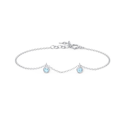 Bezel Set Gemstone Drop Bracelet - 2 Stone – Sterling Silver with Blue Topaz