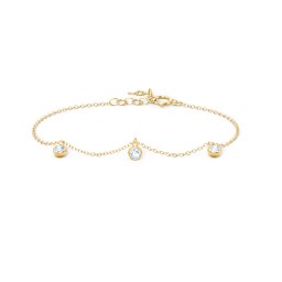 Bezel Set Gemstone Drop Bracelet - 3 Stone in 18K Gold Plated Silver with Aquamarine