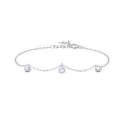 Bezel Set Gemstone Drop Bracelet - 3 Stone in 925 Sterling Silver with Aquamarine