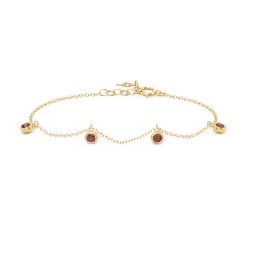 Bezel Set Gemstone Drop Bracelet - 4 Stone in 18K Gold Plated Silver with Garnet