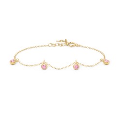 Bezel Set Gemstone Drop Bracelet - 4 Stone in 18K Gold Plated Silver with Pink Tourmaline