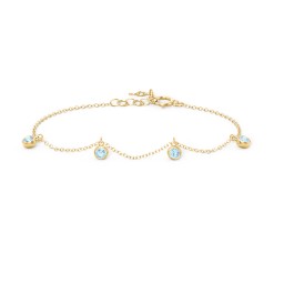 Bezel Set Gemstone Drop Bracelet - 4 Stone in 18K Gold Plated Silver with Blue Topaz