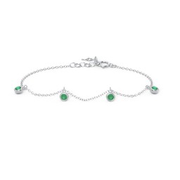Bezel Set Gemstone Drop Bracelet - 4 Stone in 925 Sterling Silver with Emerald