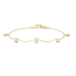 Bezel Set Gemstone Drop Bracelet - 5 Stone in 18K Gold Plated Silver with Aquamarine