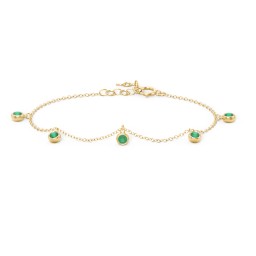 Bezel Set Gemstone Drop Bracelet - 5 Stone in 18K Gold Plated Silver with Emerald