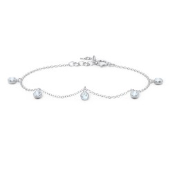 Bezel Set Gemstone Drop Bracelet - 5 Stone in 925 Sterling Silver with Aquamarine