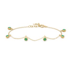 Bezel Set Gemstone Drop Bracelet - 6 Stone in 18K Gold Plated Silver with Emerald