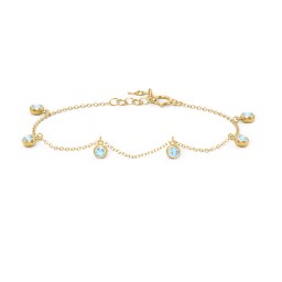 Bezel Set Gemstone Drop Bracelet - 6 Stone in 18K Gold Plated Silver with Blue Topaz
