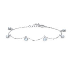 Bezel Set Gemstone Drop Bracelet - 6 Stone in 925 Sterling Silver with Aquamarine