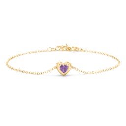 Puffy Heart Birthstone Bracelet in 18K Gold Plated Silver with Amethyst