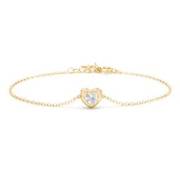 Puffy Heart Birthstone Bracelet in 18K Gold Plated Silver with Aquamarine