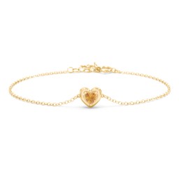 Puffy Heart Birthstone Bracelet in 18K Gold Plated Silver with Citrine