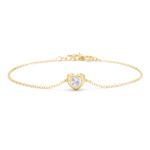 Puffy Heart Birthstone Bracelet – 18K Gold Plated Silver with Aquamarine