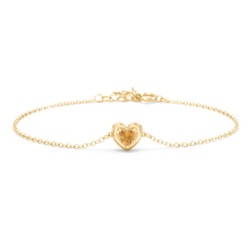 Puffy Heart Birthstone Bracelet – 18K Gold Plated Silver with Citrine