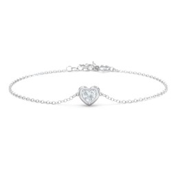 Puffy Heart Birthstone Bracelet in 925 Sterling Silver with Aquamarine