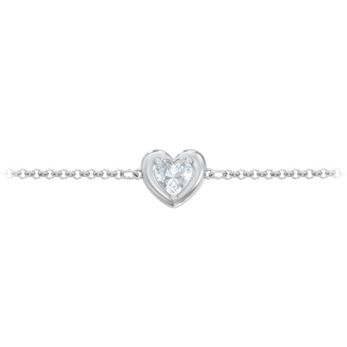 Puffy Heart Birthstone Bracelet – Sterling Silver with Aquamarine