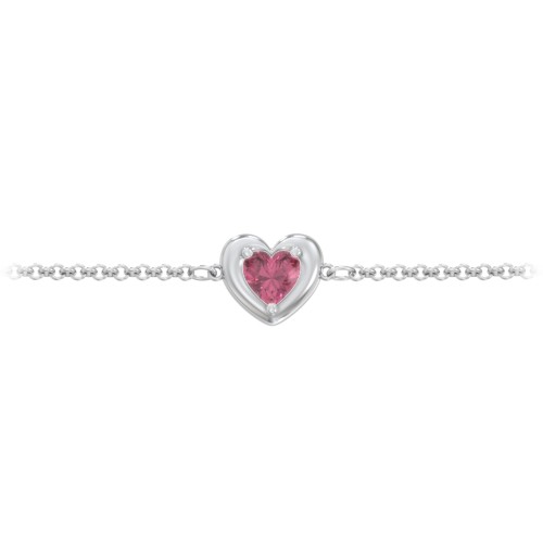 Puffy Heart Birthstone Bracelet – Sterling Silver with Pink Tourmaline