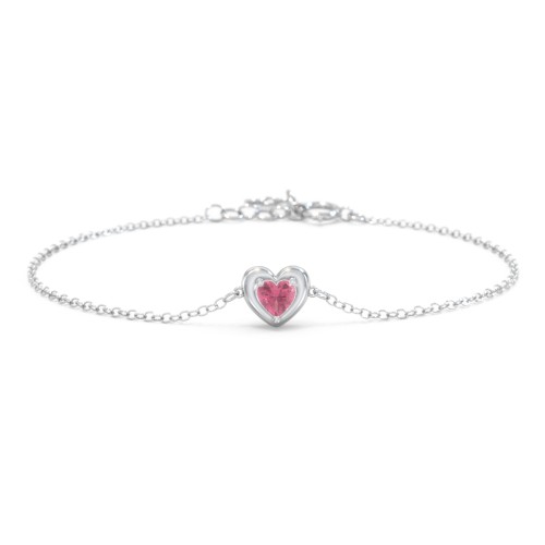Puffy Heart Birthstone Bracelet – Sterling Silver with Pink Tourmaline