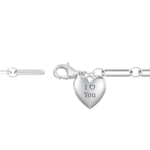 Engravable 7" Puffy Heart Paper Clip Chain Bracelet – Sterling Silver