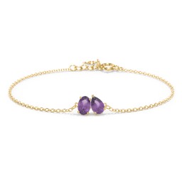 Toi et Moi Oval and Pear Gemstone Bracelet in 18K Gold Plated Silver with Amethyst
