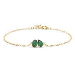 Toi et Moi Oval and Pear Gemstone Bracelet in 18K Gold Plated Silver with Emerald