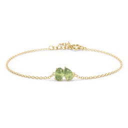 Toi et Moi Oval and Pear Gemstone Bracelet in 18K Gold Plated Silver with Peridot