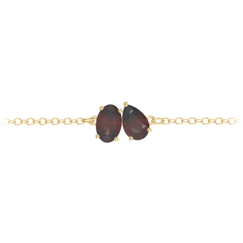 Toi et Moi Oval and Pear Gemstone Bracelet – 18K Gold Plated Silver with Garnet