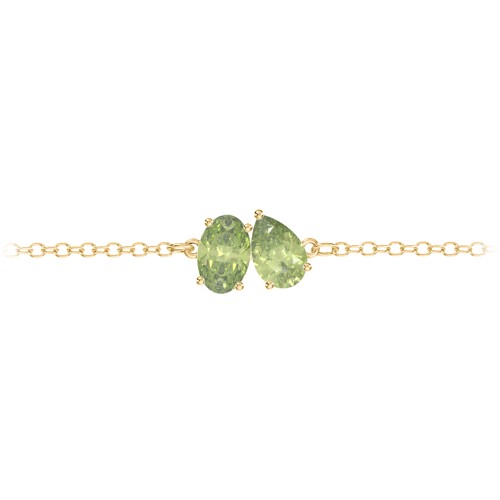 Toi et Moi Oval and Pear Gemstone Bracelet – 18K Gold Plated Silver with Peridot