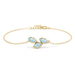 3 Marquise Birthstone Leaf Bracelet in 18K Gold Plated Silver with Blue Topaz