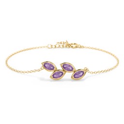 4 Marquise Birthstone Leaf Bracelet in 18K Gold Plated Silver with Amethyst