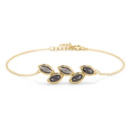 5 Marquise Birthstone Leaf Bracelet in 18K Gold Plated Silver with Smokey Quartz