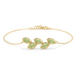 5 Marquise Birthstone Leaf Bracelet in 18K Gold Plated Silver with Peridot