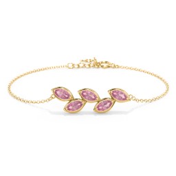 5 Marquise Birthstone Leaf Bracelet in 18K Gold Plated Silver with Pink Tourmaline