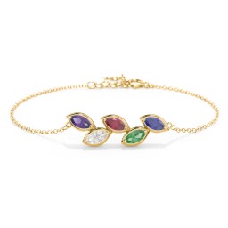 5 Marquise Birthstone Leaf Bracelet in 10K Solid Yellow Gold with Amethyst, Cubic Zirconia, Ruby, Emerald, and Blue Sapphire