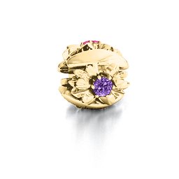 Coming up Daisies Bracelet Charm in 10K Solid Yellow Gold with Amethyst, Cubic Zirconia, and Ruby