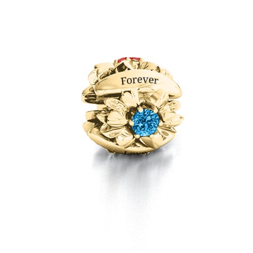 Coming up Daisies Bracelet Charm – 10K Yellow Gold with Blue Topaz, Cubic Zirconia, and Garnet
