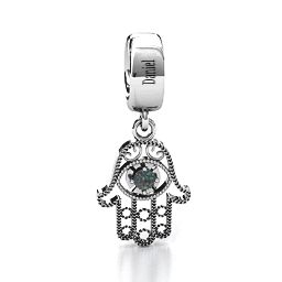 Protection Hamsa Bracelet Charm in 925 Sterling Silver with Alexandrite