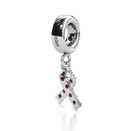 Awareness Ribbon Bracelet Charm – Sterling Silver with Garnet