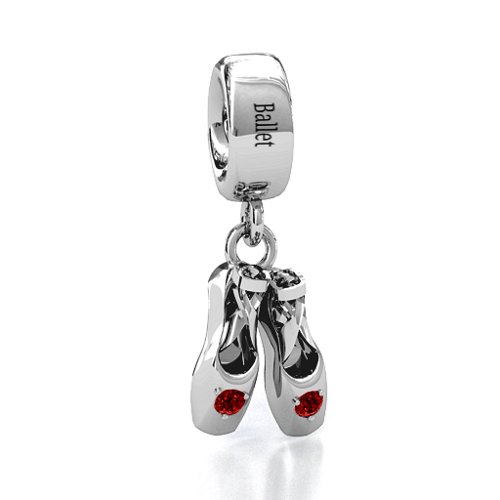 Enchanted Ballet Shoes Bracelet Charm – Sterling Silver with Garnet