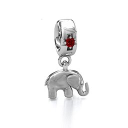 Lucky Elephant Bracelet Charm in 925 Sterling Silver with Garnet