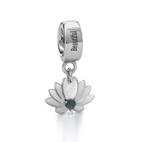Splendid Lotus Flower Bracelet Charm – Sterling Silver with Alexandrite