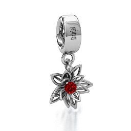 Lotus in Full Bloom Bracelet Charm in 925 Sterling Silver with Garnet