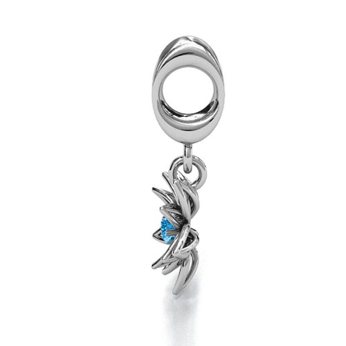 Lotus in Full Bloom Bracelet Charm – Sterling Silver with Blue Topaz