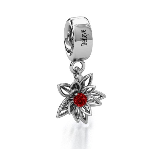 Lotus in Full Bloom Bracelet Charm – Sterling Silver with Garnet