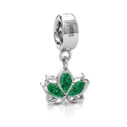 Divine Padma Lotus Bracelet Charm in 925 Sterling Silver with Emerald