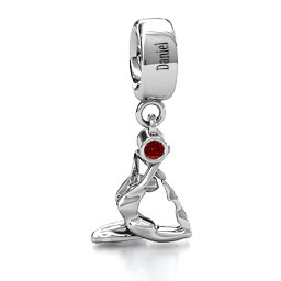 One Legged King Pigeon Yoga Bracelet Charm in 925 Sterling Silver with Garnet
