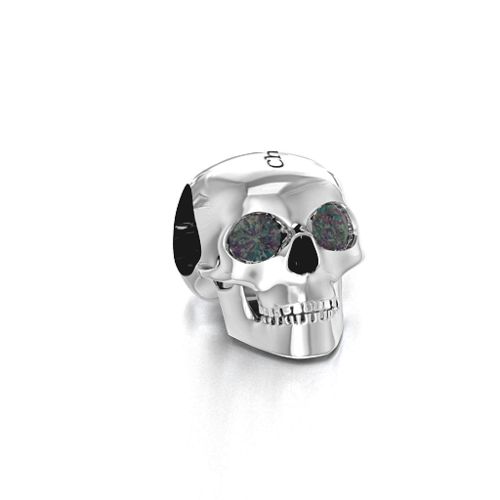 Bright Eyes Skull Bracelet Charm – Sterling Silver with Alexandrite