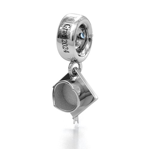Graduate Cap Bracelet Charm – Sterling Silver with Aquamarine
